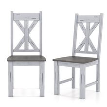 Farmhouse Chair Set of 2 with Rubber Wood Frame and Elegant Hollowed Backrest...