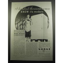 1933 Norge Rollator Refrigerator Ad - A hundred thousand women know it's modern