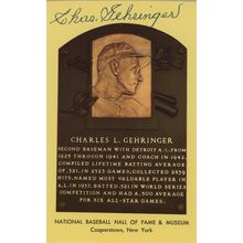 Charlie Gehringer Signed Autographed Hall of Fame Plaque Postcard Detroit Tigers
