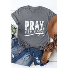 Gray Pray Always Graphic Crew Neck Tee