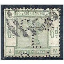 1883 SG194 6d Dull Green Good Used PERFIN "CSL".