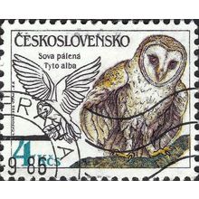 CZECHOSLOVAKIA, BIRD, Barn Owl, Tyto alba, brown 1986, 4Kcs