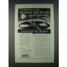 1946 Zenith Phonograph Ad - New Radionic Cobra Tone Arm