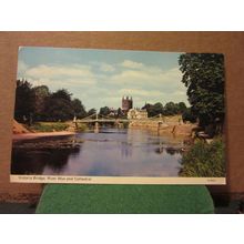 VICTORIA BRIDGE RIVER WYE & CATHEDRAL HEREFORD. used postcard by E T W Dennis =