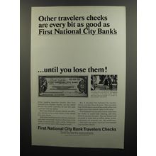 1966 First National City Bank Travelers Checks Advertisement