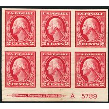 409, Used 2¢ VF Bottom Plate Block of Six Stamps * Stuart Katz