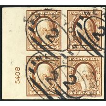 346, Used 4¢ XF Block of Four With PL# * Stuart Katz