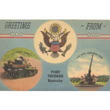 Greetings From Fort Thomas Kentucky Military Linen Tank Gun Old Postcard