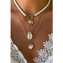 White Beach Seashell Multi Layered Pendant Necklace