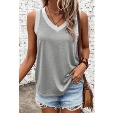 Gray Ribbed V Neck Tank