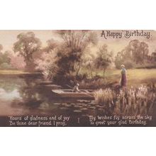 Antique Old Rowing Boat Picture Birthday Postcard
