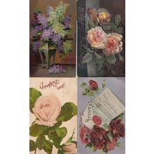 4x Real Glitter Floral Greeting Postcard s