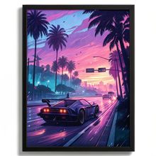 GTA-Style Neon Paradise Car Chase Art Print, Vibrant Tropical GTA-style Poster (