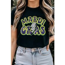 Black MARDI GRAS Lightning Graphic Short Sleeve Top