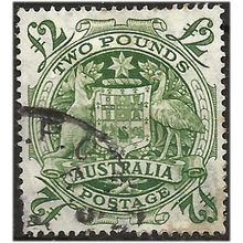 Australia 1949 SG224d £2 Green Fine Used . ..