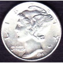 1942 USA 10 Cents Silver Coin Mercury