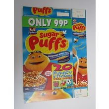 Quaker Sugar Puffs 2001 Cereal Box Funky Sticker 320g Box only