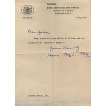 Lord Chancellors Office Parliament 1962 Hand Signed Political Letter