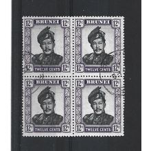 Brunei.SG107 12c Sultan Omar Ali Saifuddin Block of 4.Fine Used.Aug25b