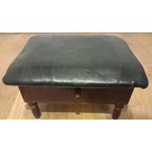 Vintage Footstool with Stitch Patchwork Leather Effect Cushion and Storage Draw