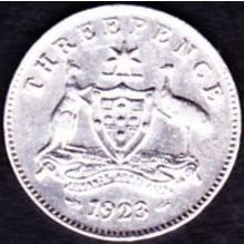 1923 Australia 1 Threepence Silver Coin