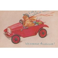 Polish Racing Car Red Classic Duck Cars Poland Christmas Postcard