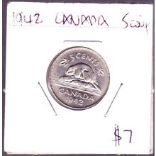 1942 Canada 5 Cents Coin Nickel