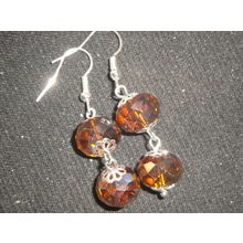 2 Beautiful large brown fire polished crystal glass glittery earrings