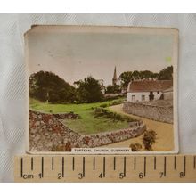 1938 hand-coloured cigarette card Torteval Church, Guernsey
