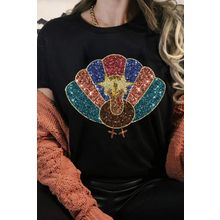 Black Glitter Turkey Graphic Thanksgiving T Shirt