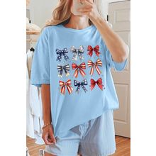 Light Blue Independence Day Bowknot Graphic Tee