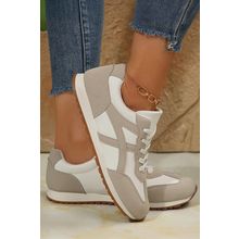 Oatmeal Color Block Lace-up PU Leather Sneakers