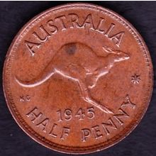 1945 Australia 1 Half Penny Coin