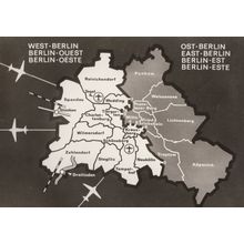 West Berlin Wall Crossing Points Routes Plane German Old Map Postcard