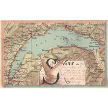 Lac Leman Switzerland Lausanne Geneve Antique 1901 Rare Map Postcard