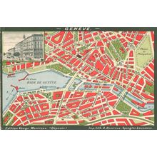 Geneve Montreux Hotel Des Alpes Map Switzerland Old Postcard