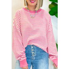 Pink Stripe Loose Drop Shoulder Long Sleeve Top