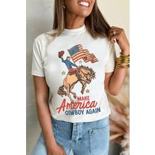 White MAKE AMERICA COWBOY AGAIN Graphic Crewneck Tee