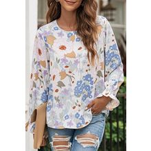 White Floral Print Sweet Lantern Long Sleeve Blouse