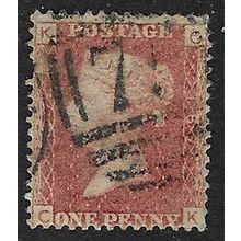 GB 1858 QUEEN VICTORIA 1d RED PLATE 187 USED SG43 / 44 " CK "