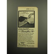 1957 Swingline 66 Stapler Ad - The finger is mightier than the fist