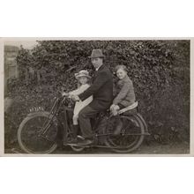 Man & Children Riding Antique Motorcycle Real Photo Old Postcard