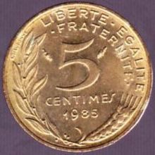 1985 France 5 Centimes Coin