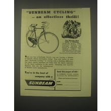 1949 Sunbeam Model SW3 Bicycle Ad - Sunbeam Cycling - an effortless thrill