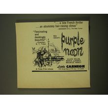 1961 Purple Noon Movie Ad - A new French thriller absolutely hair-rising climax
