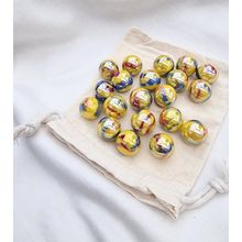 TROPICANA - 25 Glass Marbles, Yellow, Blue, Red Swirl, 16mm, with Cotton Pouch