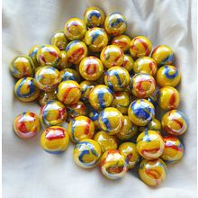 TROPICANA - 25 Beautiful Glass Marbles, Yellow, Blue, Red Swirl, 16mm, Brand New