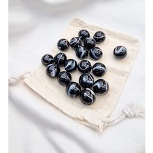 ZEBRA 25 Beautiful Glass Marbles, Black with White Swirl, 16mm with Cotton Pouch