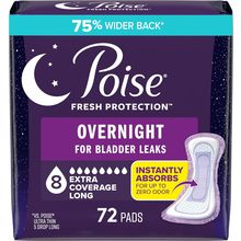 Poise Overnight Incontinence & Postpartum Pads for Bladder Leaks, 8 Drop Extra C