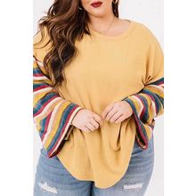 Yellow Serape Striped Bell Sleeve Plus Size Top